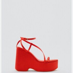 Zara Red Wedge Platform Sandals